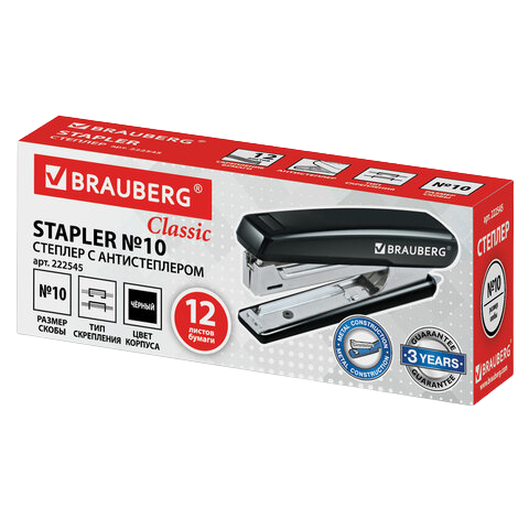 Степлер  BRAUBERG  №10 до 12л. черный  Арт.222545