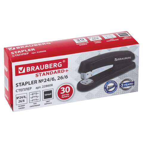 Степлер  BRAUBERG  №24/6 до 30л. черный  Арт.228608