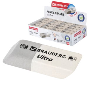 Ластик BRAUBERG 41х14х8мм серо-белый,каучук Арт.228703