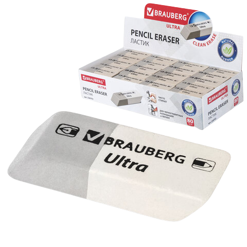 Ластик BRAUBERG 41х14х8мм серо-белый,каучук Арт.228703