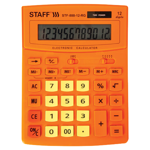 Калькулятор STAFF  STF-888-12  12 разрядов 200х150 мм оранж  Арт.250453