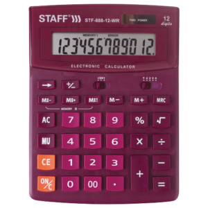 Калькулятор STAFF  STF-888-12  12 разрядов 200х150 мм бордо  Арт.250454