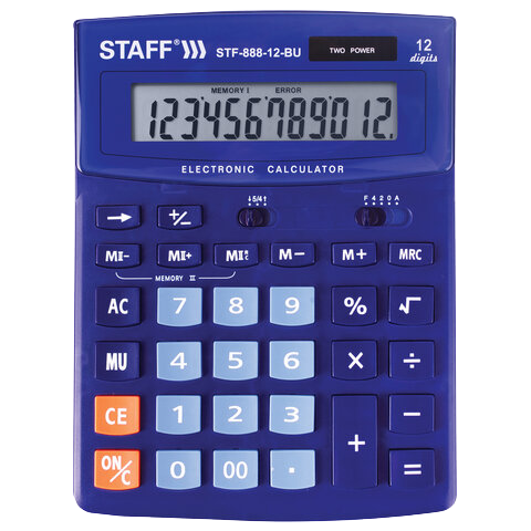 Калькулятор STAFF  STF-888-12  12 разрядов 200х150 мм синий  Арт.250455