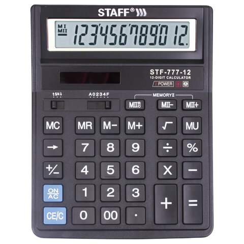 Калькулятор STAFF  STF-777  12 разрядов 210х165 мм черный  Арт.250458