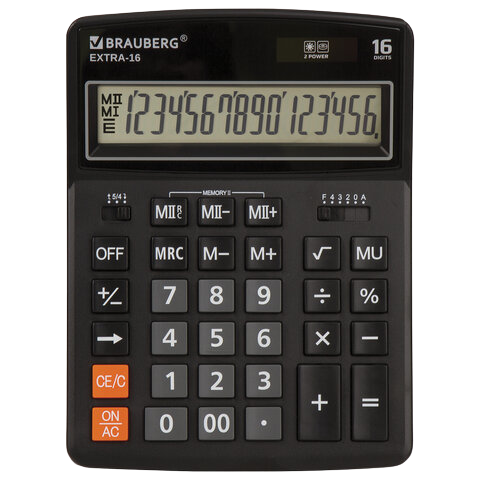 Калькулятор BRAUBERG EXTRA 16ВК 206х155мм 16разрядов черный  Арт.250475