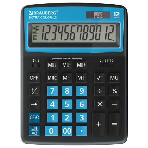 Калькулятор BRAUBERG EXTRA черно-голубой 206х155мм 12разр.  Арт.250476
