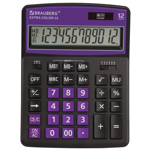 Калькулятор BRAUBERG EXTRA 12ВК 206х155мм 12разрядов черно-фиолетовый   Арт.250480