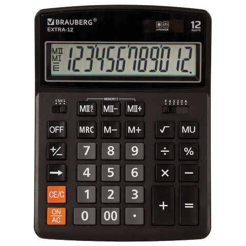Калькулятор BRAUBERG EXTRA 12ВК 206х155мм 12разрядов черный  Арт.250481
