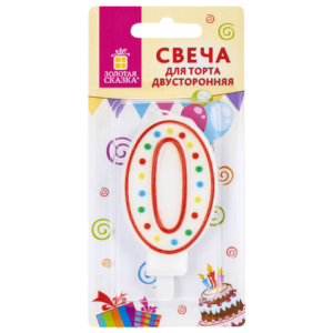 Свеча цифра "О" двухсторон. 8,5см с конфетти Золотая сказка Арт.591393