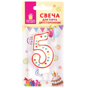591398 Свеча цифра "5" двухсторон. 8,5см с конфетти Золотая сказка Арт.591398