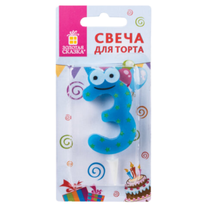 Свеча для торта "3"  "С глазками" 6см  Золотая сказка  Арт.591406
