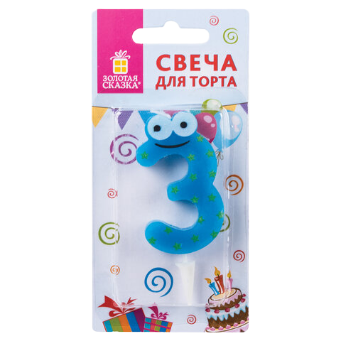 Свеча для торта "3"  "С глазками" 6см  Золотая сказка  Арт.591406