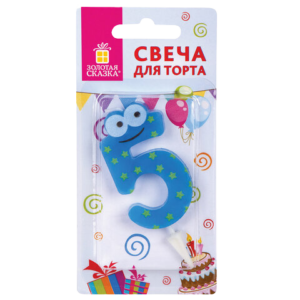 Свеча для торта "5"  "С глазками" 6см  Золотая сказка  Арт.591408