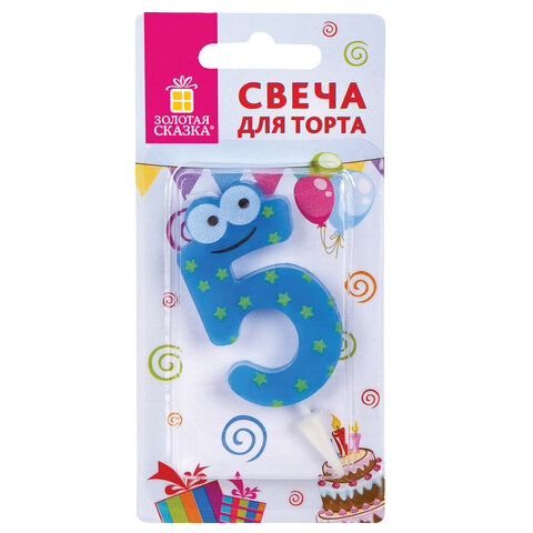 Свеча для торта "5"  "С глазками" 6см  Золотая сказка  Арт.591408