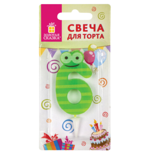 Свеча для торта "6"  "С глазками" 6см  Золотая сказка  Арт.591409