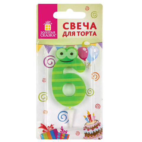 Свеча для торта "6"  "С глазками" 6см  Золотая сказка  Арт.591409