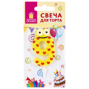 Свеча для торта "9"  "С глазками" 6см  Золотая сказка  Арт.591412
