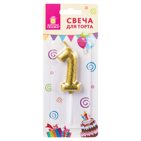 Свеча для торта "1"  Золотая сказка  Арт.591414