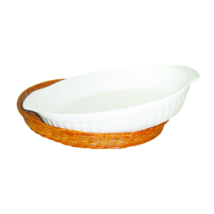 Блюдо фарфор д/запекания и подачи с плет. подставкой 23х14х5см  Арт.99002705