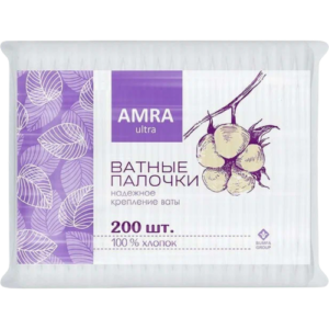 Ватные палочки АМРА 200 шт в пакете (28уп).Арт.7218