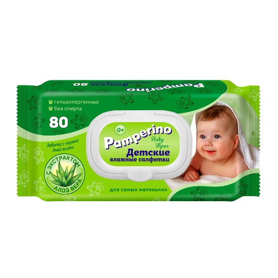Влажные салфетки Pamperino детские с пластиковым клапаном, 80 шт Авангард