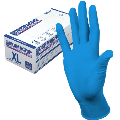 Перчатки латекс. HIGH RISK Дермагрип XL /10упх50шт/ (10) голубые