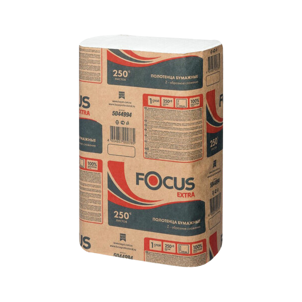 Полотенца бумажные 250 шт. FOCUS (Система H2) Eco, 1-слойные, белые, КОМПЛЕКТ 12 пачек, 24х21,5,