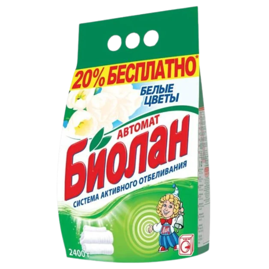 Стиральный порошое Биолан 2,4кг автомат Белые цветы (4шт/уп)