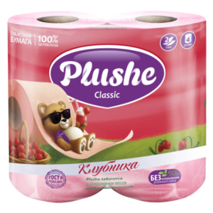 Туалетная бумага Plushe Classic 2-х слойное18м ,12упак на 4 рул. Клубника пастель