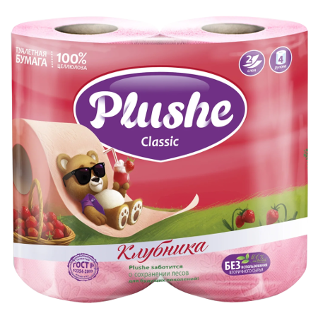 Туалетная бумага Plushe Classic 2-х слойное18м ,12упак на 4 рул. Клубника пастель