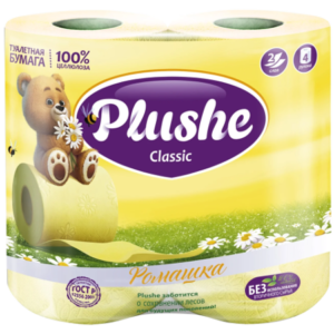 Туалетная бумага Plushe Classic 2-х слойное18м ,12упак на 4 рул. Ромашка пастель