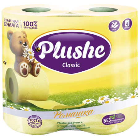 Туалетная бумага Plushe Classic 2-х слойное18м ,12упак на 4 рул. Ромашка пастель