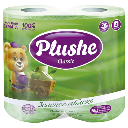 Туалетная бумага Plushe Classic 2-х слойное18м ,12упак на 4 рул. Зеленое яблоко пастель