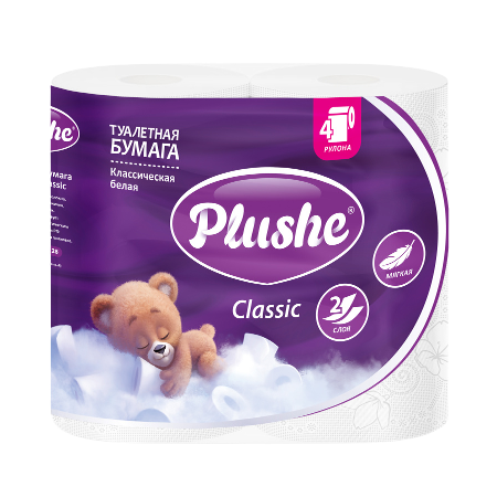Туал. бумага Plushe Classic "Классическая белая" 2-х слойное18м ,12упак на 4 рул