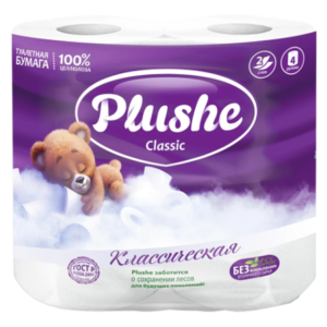 Туалетная бумага Plushe Classic 2-х слойное18м ,12упак на 4 рул.Белая