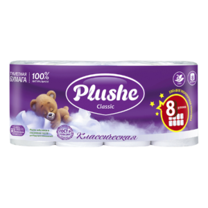 Туалетная бумага Plushe Classic 2-х слойное18м ,5упак на 8рул. Белое
