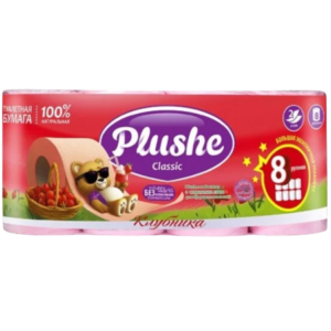 Туалетная бумага Plushe Classic 2-х слойное18м 8рулонов  Клубника (8уп)