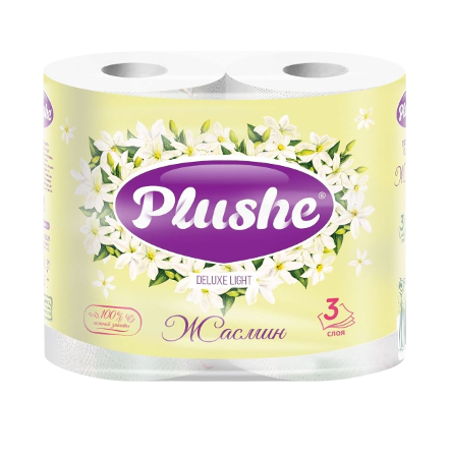 Туалетная бумага Plushe Delux 3-х слойное15м ,12упак на 4 рул.Жасмин