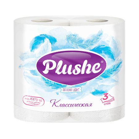 Туалетная бумага Plushe Delux 3-х слойное15м ,12упак на 4 рул.Классик