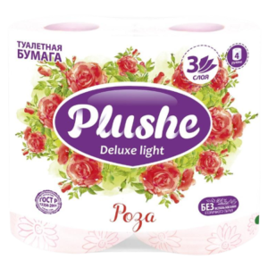 Туалетная бумага Plushe Delux 3-х слойное15м ,12упак на 4 рул.Роза