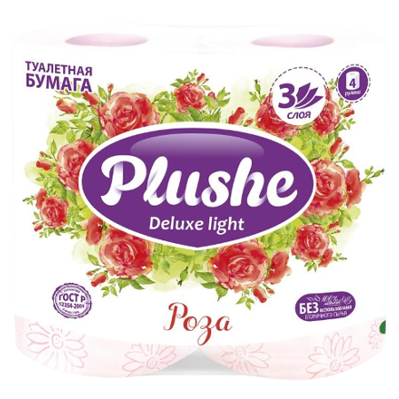 Туалетная бумага Plushe Delux 3-х слойное15м ,12упак на 4 рул.Роза