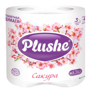 Туалетная бумага Plushe Delux 3-х слойное15м ,12упак на 4 рул.Сакура