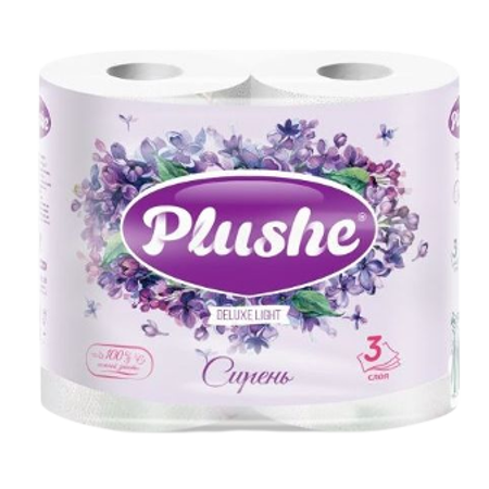 Туалетная бумага Plushe Delux 3-х слойное15м ,12упак на 4 рул.Сирень
