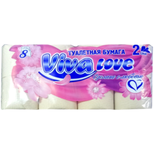 Туалетная бумага VIVA LOVE 2-ух сл 18м (8рул) Белое (8уп)