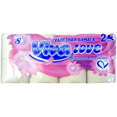 Туалетная бумага VIVA LOVE 2-ух сл 18м (8рул) Белое (8уп)