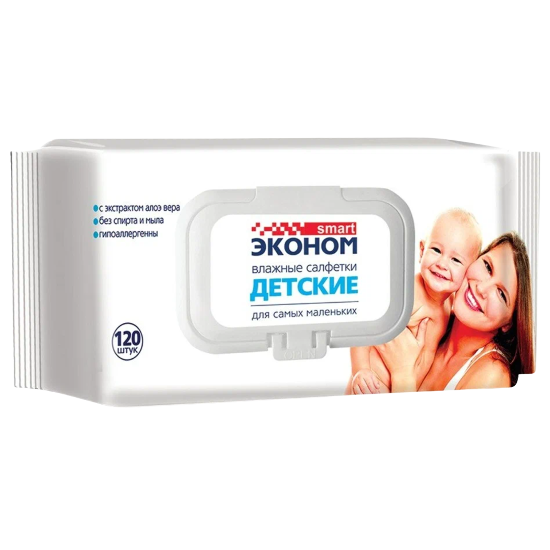 Салфетки влажные детские Smart эконом, 120шт, с клапаном