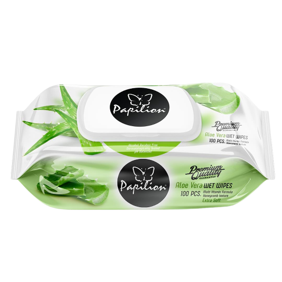 Салфетки влажные Papilion (100шт) Aloe vera/Алоэ клапан