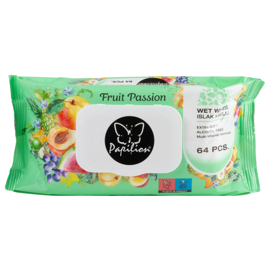 Салфетки влажные Papilion (64шт) Frut passion/Фруктовая страсть клапан