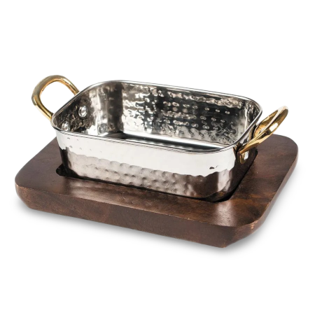 Сковородка Hammered на деревянной подставке 14,5*9,5 см, нержавейка, P.L. Proff Cuisine Арт.81240038