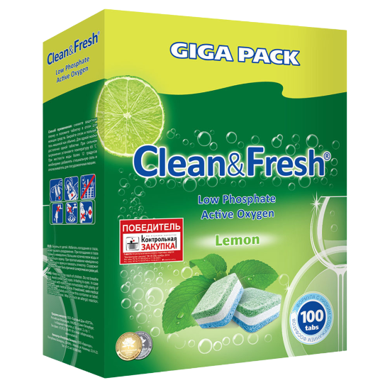Таблетки для посудомоечных машин 100шт CLEAN&FRESH ALL-in Арт.606515